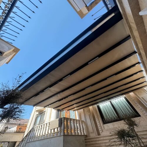 سقف برقی پارچه ای پرگولا با ریل حرکت روان