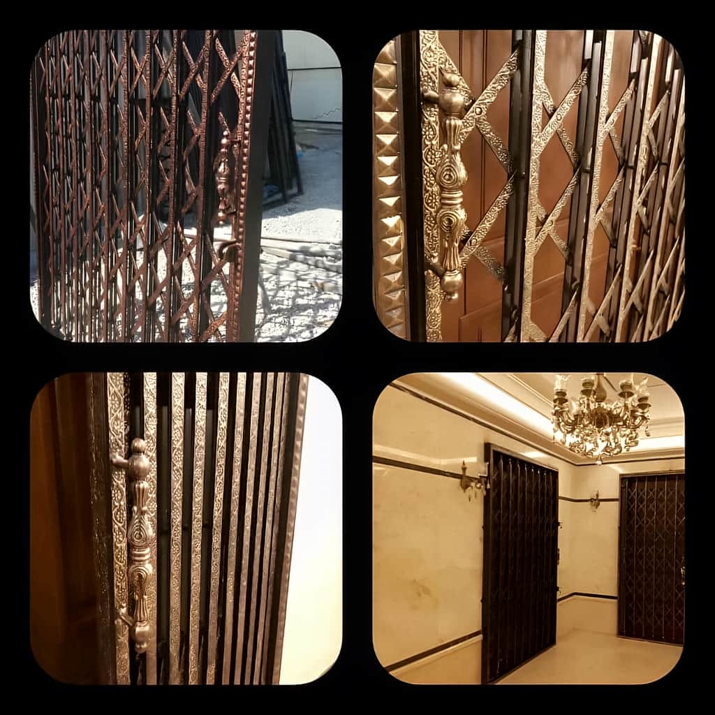اجرای درب آکاردئونی طرح دار لوزی با چهارچوب تراز