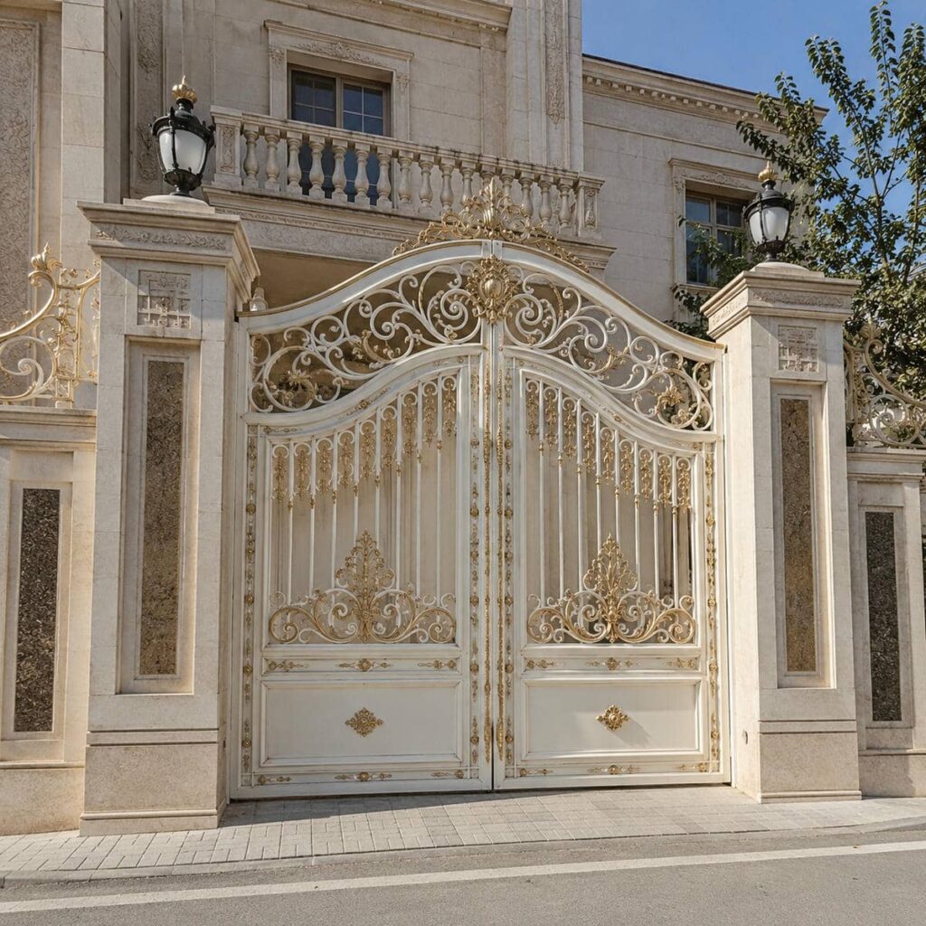 درب ویلایی سفید طلایی برای خرید ورودی کلاسیک