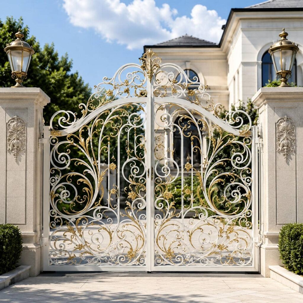 درب ویلایی لولایی حیاط بزرگ فرفورژه برای اجرای نمای کلاسیک