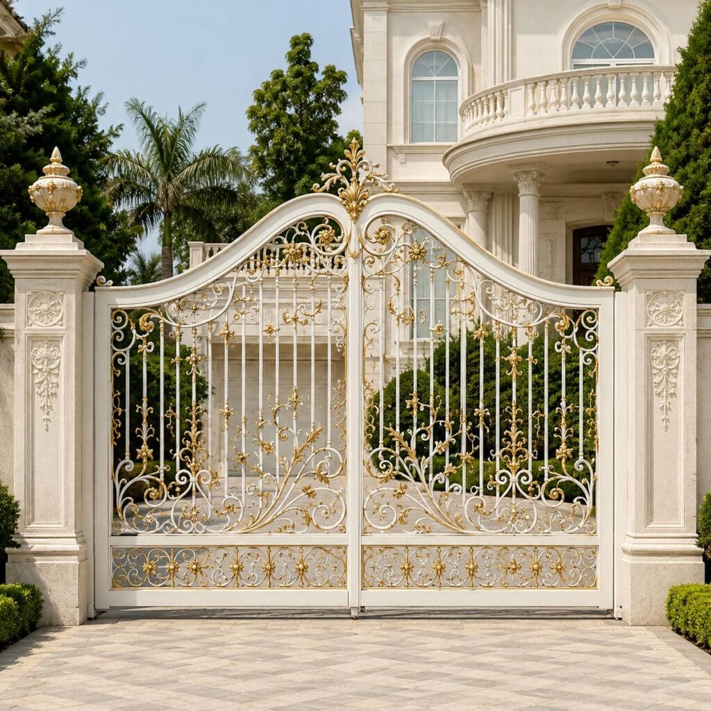 درب حیاط فرفورژه نمای رومی تاج‌دار مناسب