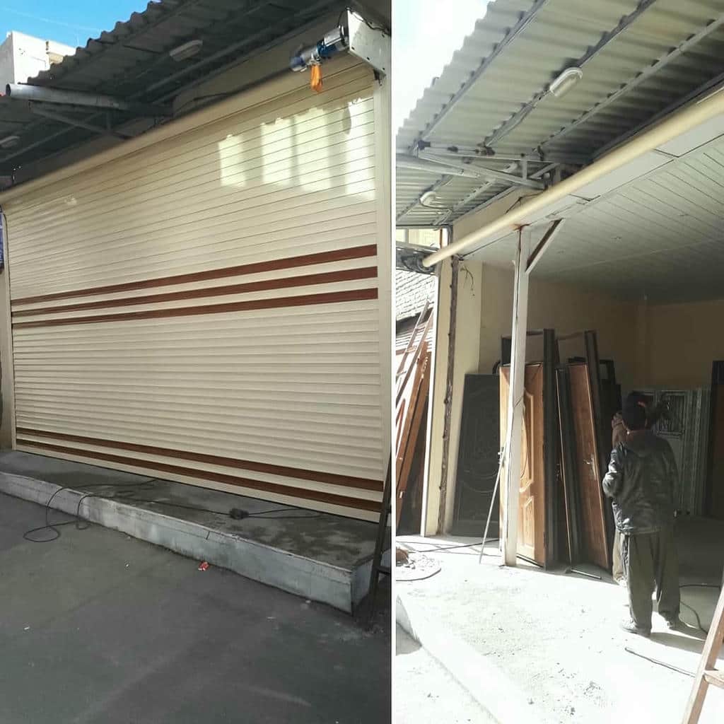 اجرای کرکره برقی رنگی نمای فروشگاه برای ظاهر حرفه‌ای