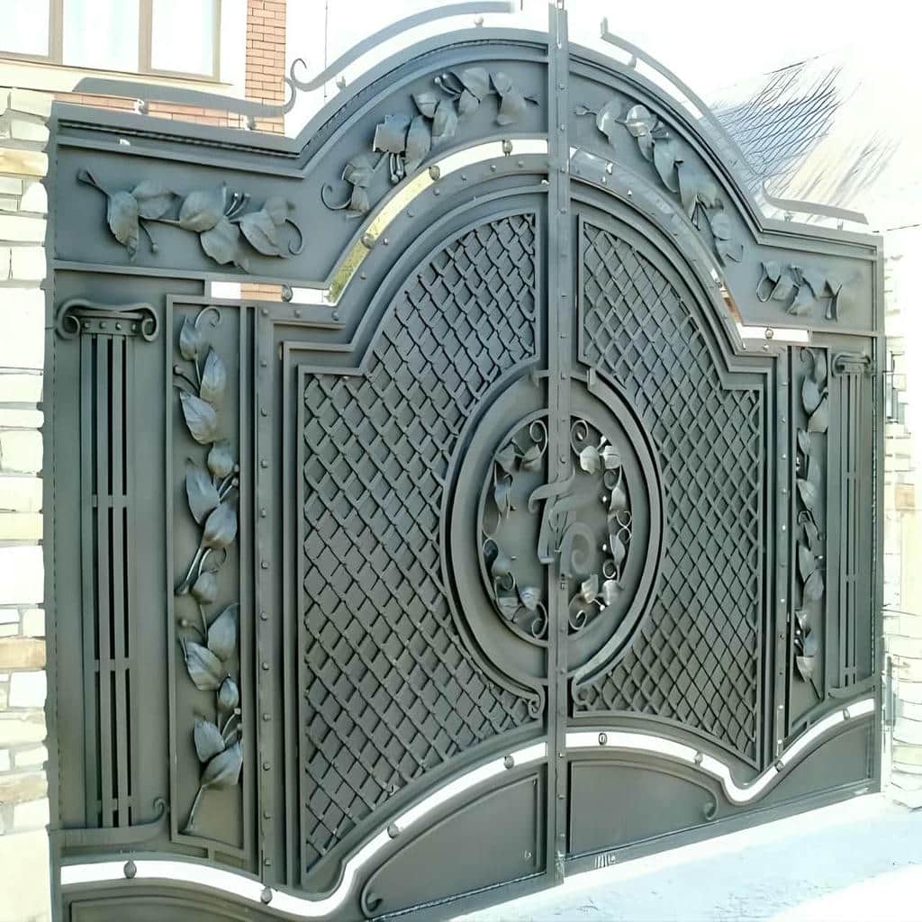 درب حیاط طرح چوب فلزی مناسب اجرای نمای ویلایی