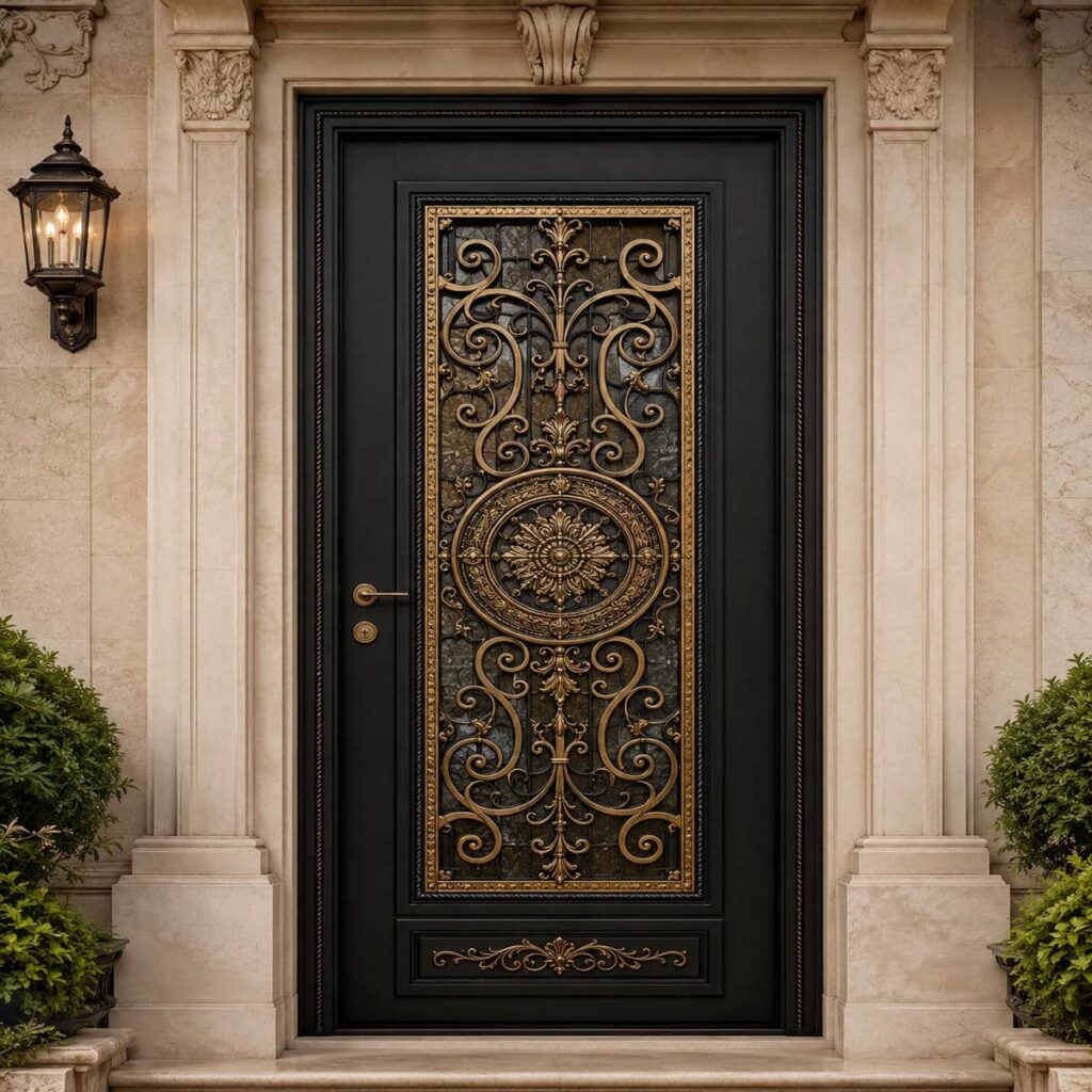 درب پارکینگ مینیمال خطی نیمه‌پوشیده مناسب اجرای نمای آرام
