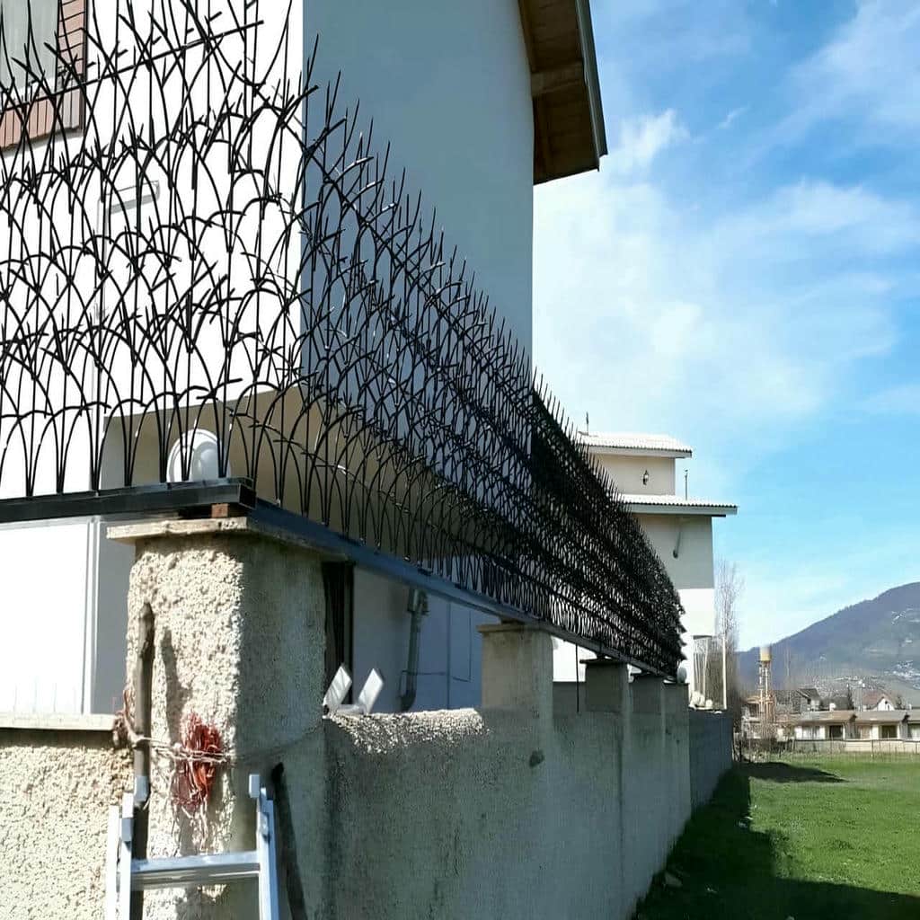 حفاظ شاخ گوزنی فولادی دیوار از نمای دور و نزدیک در محوطه حیاط