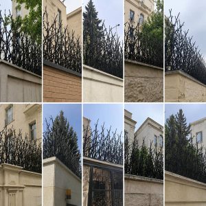 نصب حفاظ آهنی شاخ گوزنی با رنگ مشکی دور دیوار محوطه